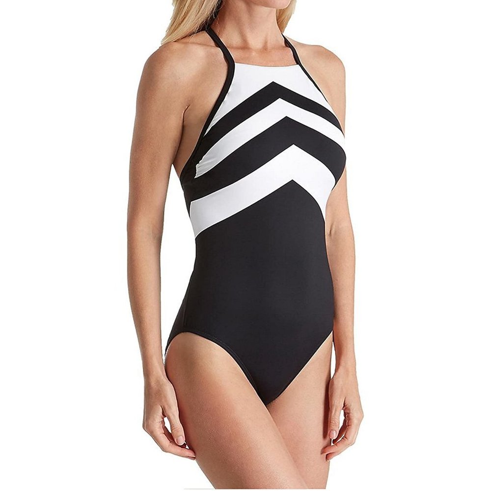 Chevron High Neck Logo Back Swimsuit 16